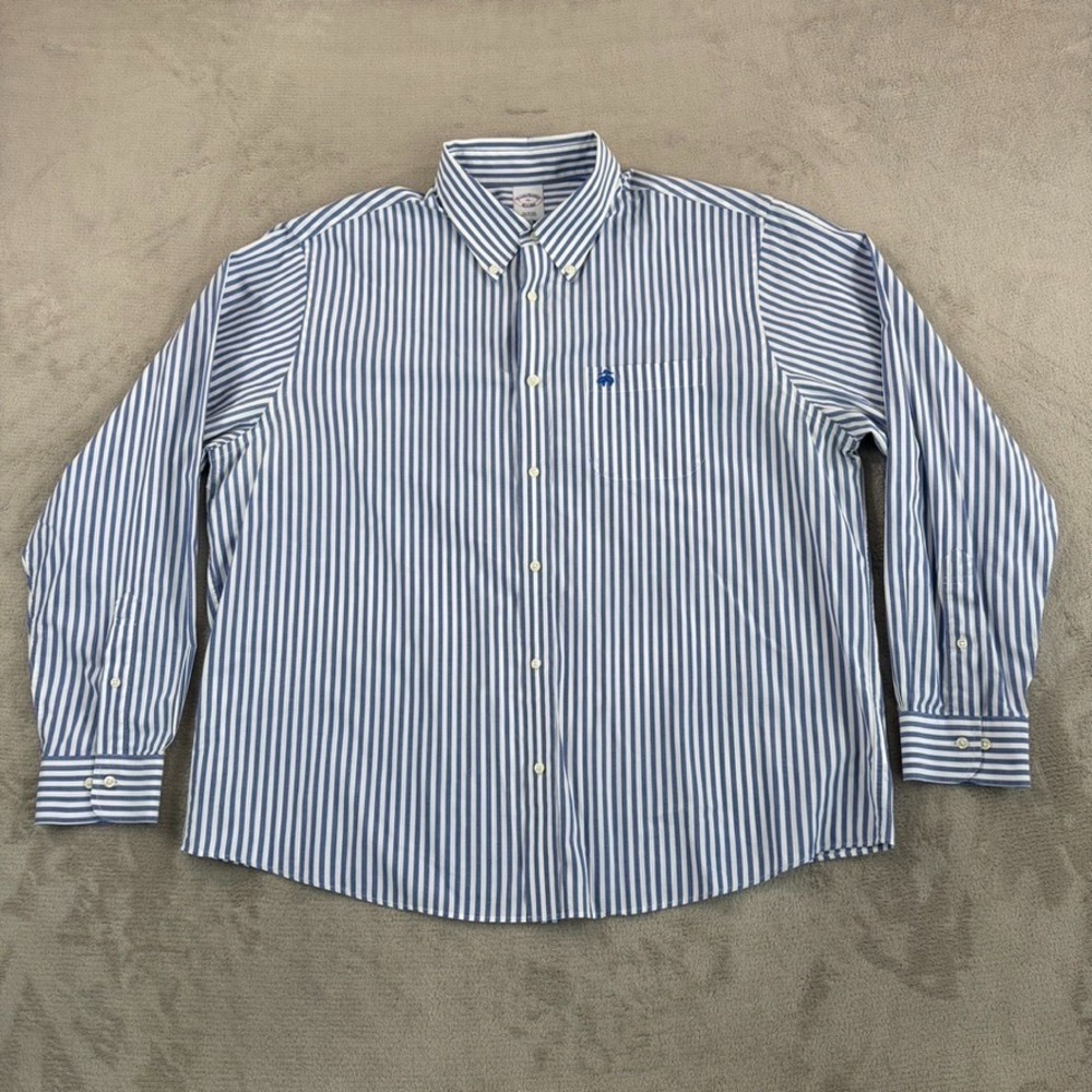 Brooks Brothers Pocket Logo Shirt in Blue Striped Men Long Sleeve Office Preppy